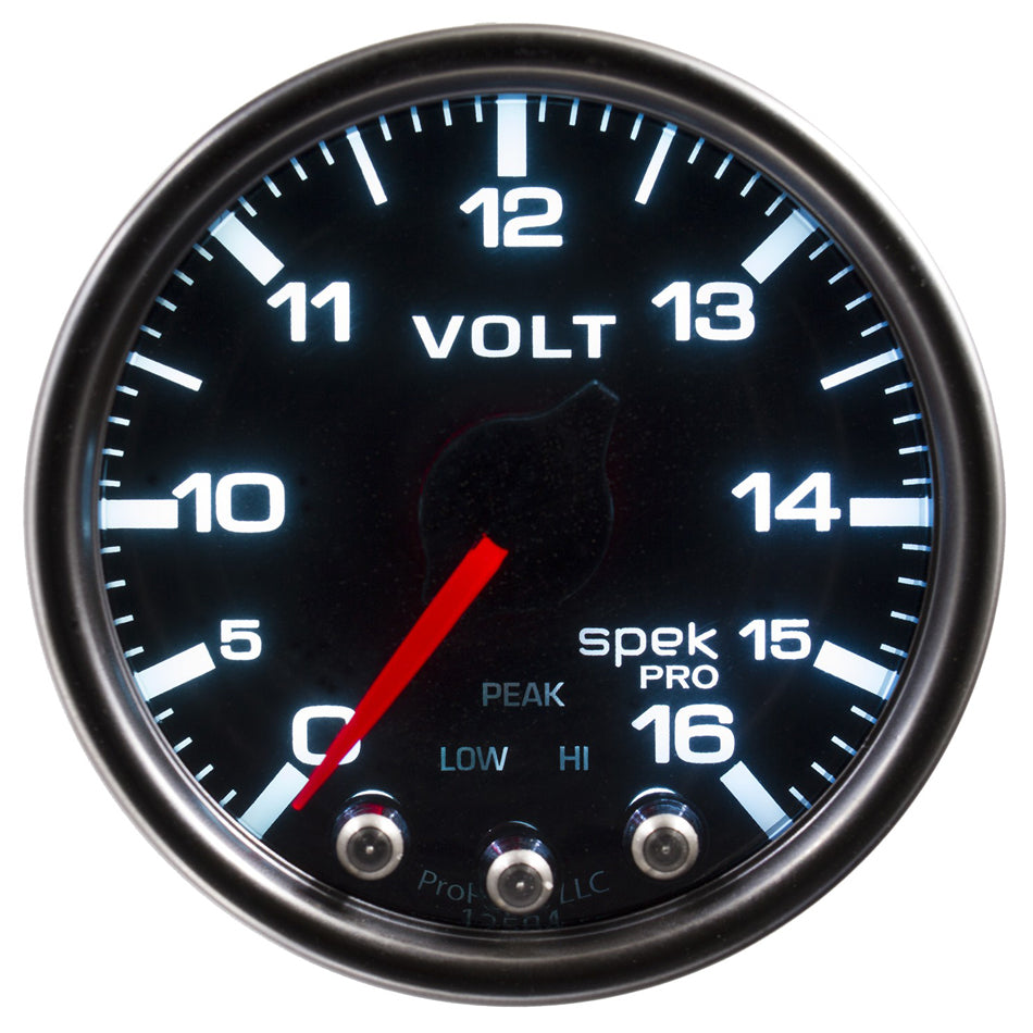 Autometer P34452 Spek-Pro Volt Meter Gauge 0-16 Volt 2-1/16 Inch Black Face Analog