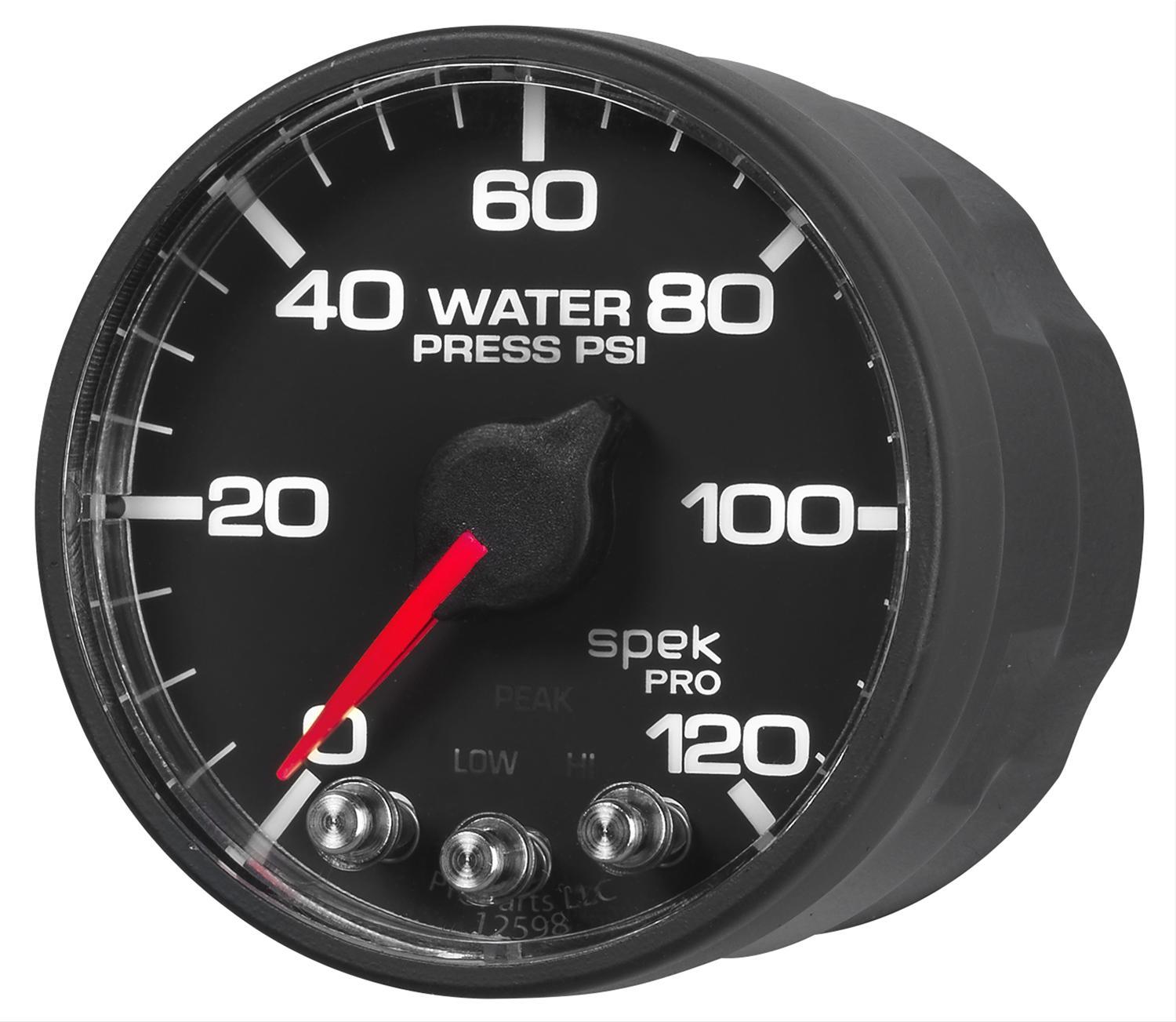 Autometer P345328 Spek-Pro Water Pressure Gauge, 0-120 psi, Analog, Full Sweep, 2-1/16 Inch Diameter, Black Face