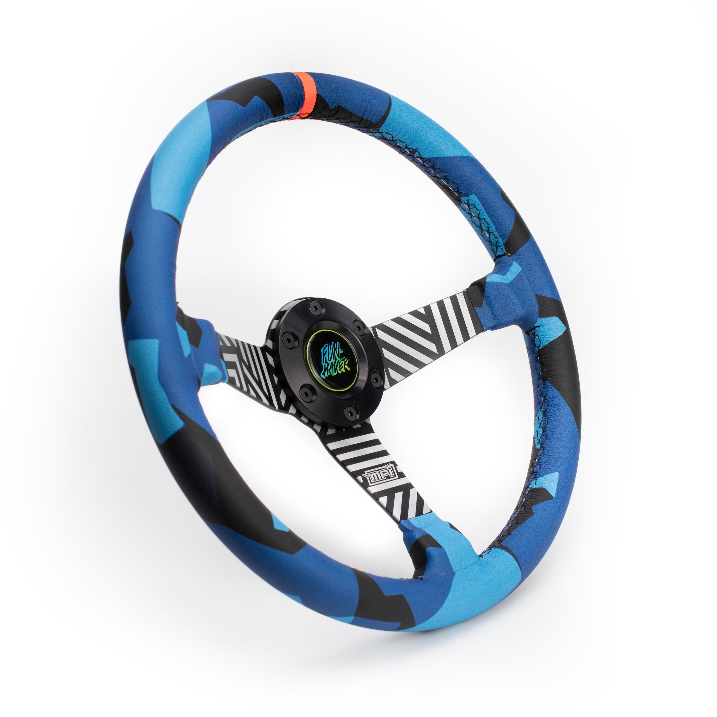 MPI USA MPI-DO-H60-VGJ/B Vaughn Gittin Jr. 13.75-Inch Drift Steering Wheel with Blue Leather Grip and Aluminum Center Cap