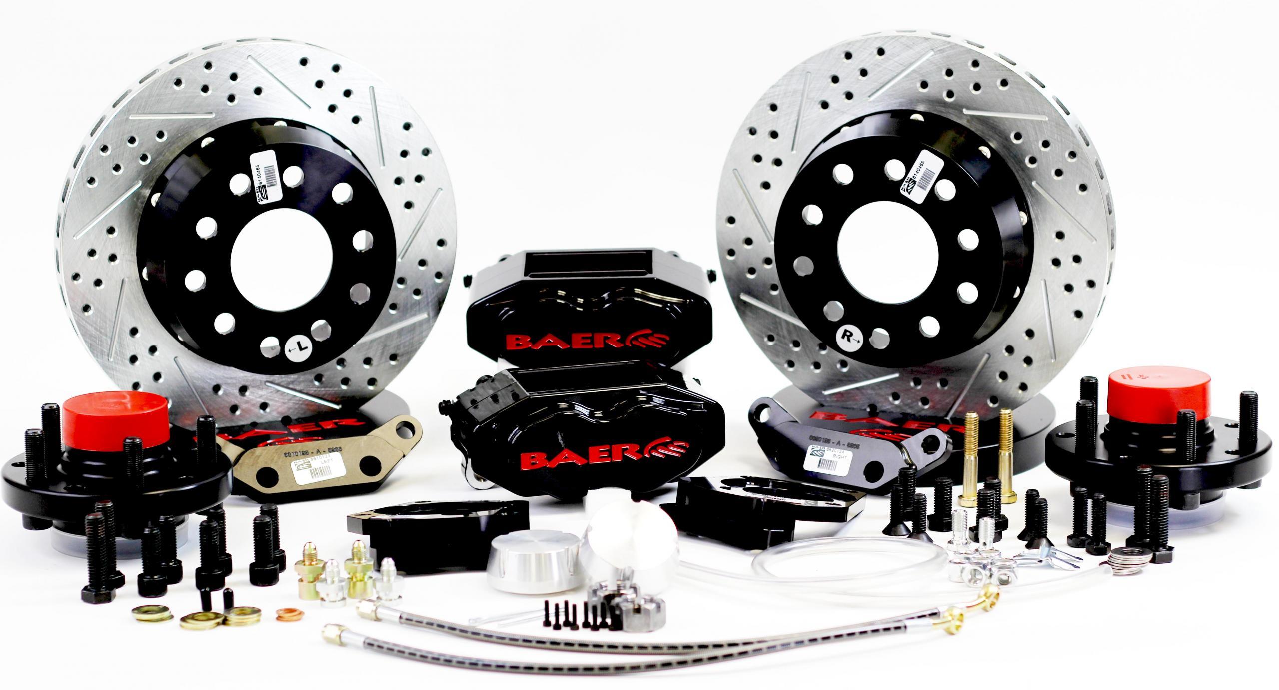 Baer Brakes SS4 Plus Front Brake Kit with 11-Inch Drilled and Slotted Iron Rotors, 4-Piston Aluminum Calipers, Black Powder Coat for GM A-Body, F-Body, and X-Body 1964-1974