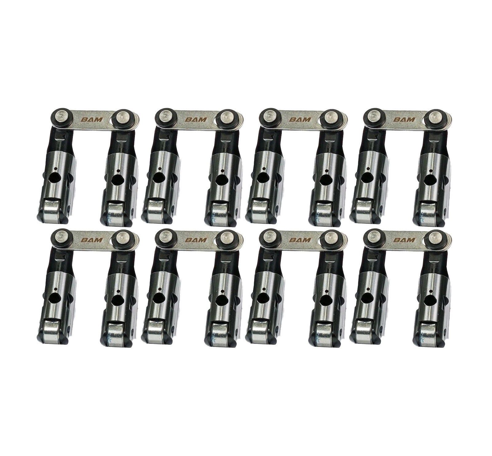 BAM ROLLER LIFTERS BAM-B-2003-16 SBC Solid Roller Lifter, 0.904 Inch Diameter, Link Bar Design, Centered, Set of 16
