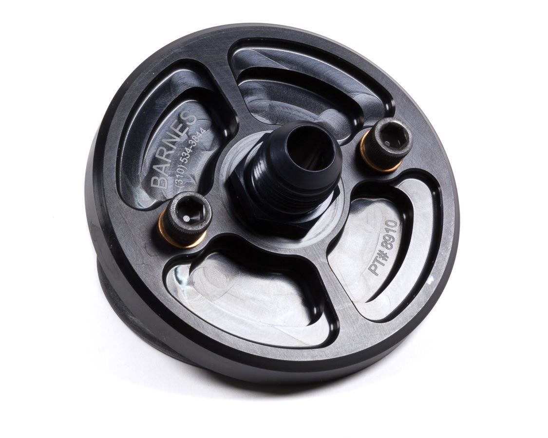 BARNES Billet Oil Filter Block Off Plate with 10 AN Male Inlet for Small Block Chevy