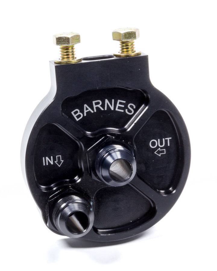 Barnes 8926-10 Billet Oil Filter Mount with 10 AN Male Inlet and Outlet, Black Anodized Aluminum, Single Filter, Bolt-On Design