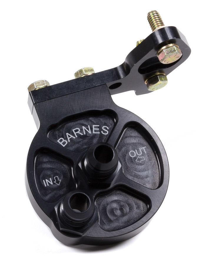 Barnes 8930-10 Billet Oil Filter Mount with 10 AN Male Ports, Front Mount, Aluminum, Red Anodized for Small Block Chevy
