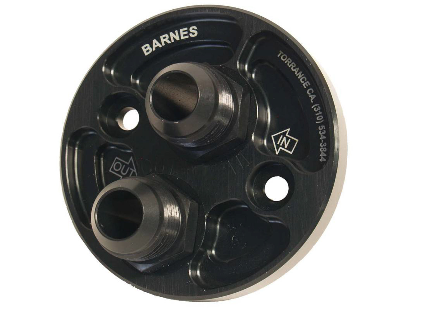 BARNES Oil Filter Block Off Plate with 12 AN Male Inlet for Small Block Chevy