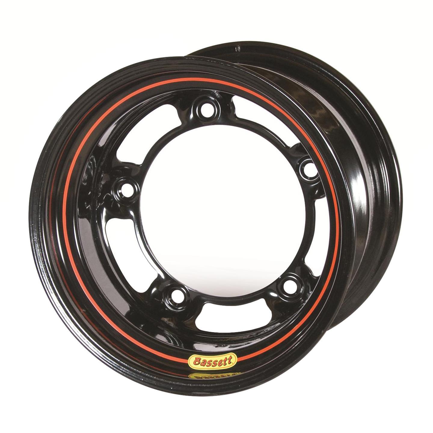 BASSETT 50SR7 15-Inch x 10-Inch Steel Wheel with Black Powder Coat Finish and Wide 5 Bolt Pattern