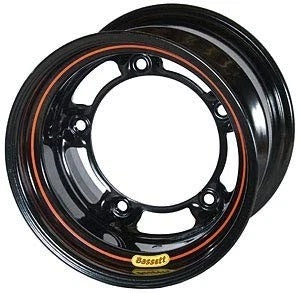 Bassett 55SR4 15-Inch Steel Wheel with Black Powder Coat Finish, 15 x 10 Inches, 4-Inch Backspace, Wide 5 Bolt Pattern