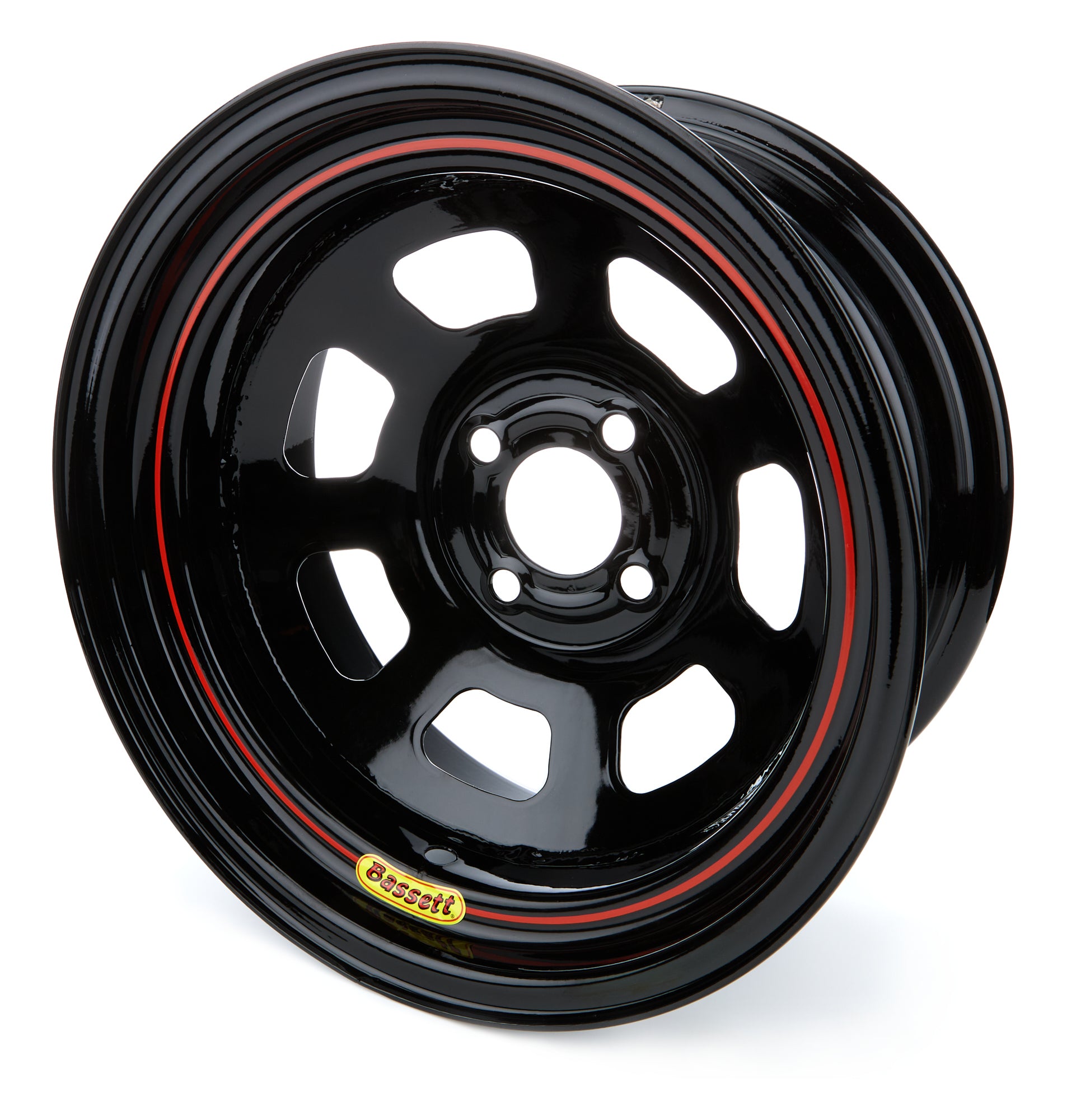 Bassett 57SP2 D-Hole Lightweight Steel Wheel 15x7 Inches with 2 Inch Backspacing and 4x4.25 Bolt Pattern, Black Powder Coat Finish