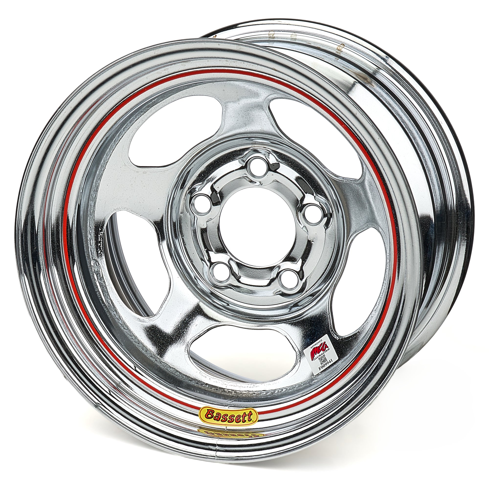 BASSETT 58A53IC 15x8 Inertia Chrome Steel Wheel with Five-Spoke Beaded Design and 5x5 Bolt Pattern