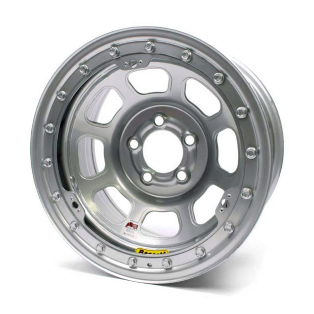 Bassett 58D54ISLK 15x8 D-Hole Beadlock Steel Wheel with Silver Powder Coat, 5x5 Bolt Pattern, 4-Inch Backspace