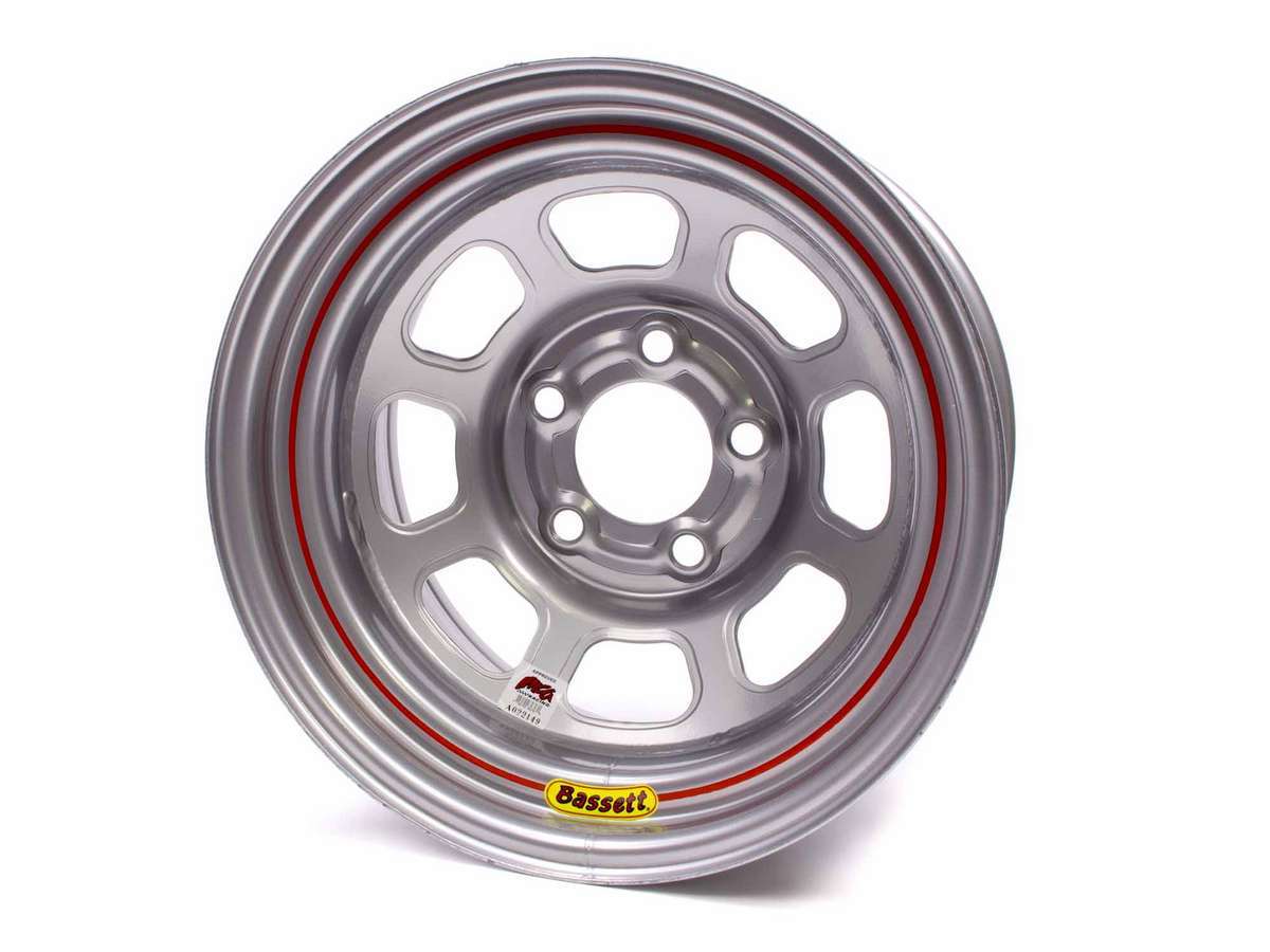 Bassett 58DF3IS 15x8 IMCA Wheel D-Hole Silver Finish, 5x4.5 Bolt Pattern