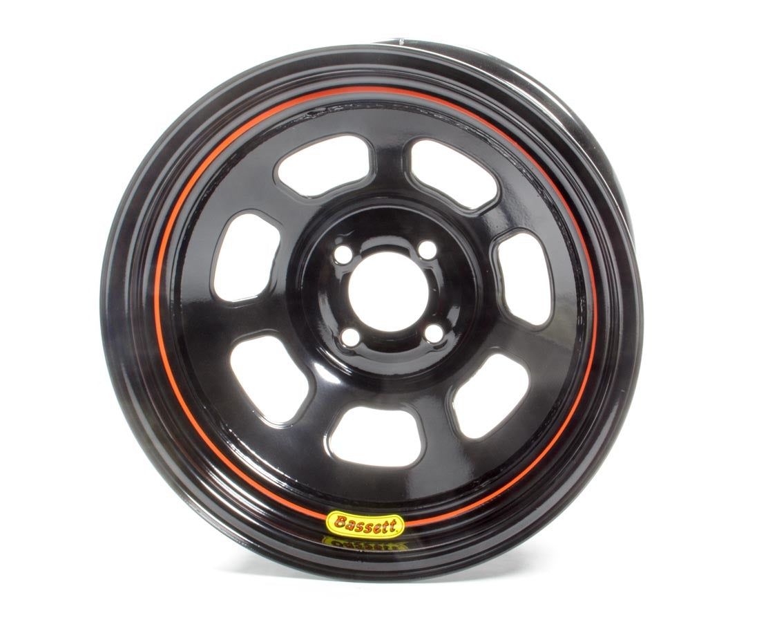 BASSETT 58SH4 Steel D-Hole Wheel 15x8 Inches, 4-Inch Backspace, 4x100 mm Bolt Pattern, Black Powder Coat Finish