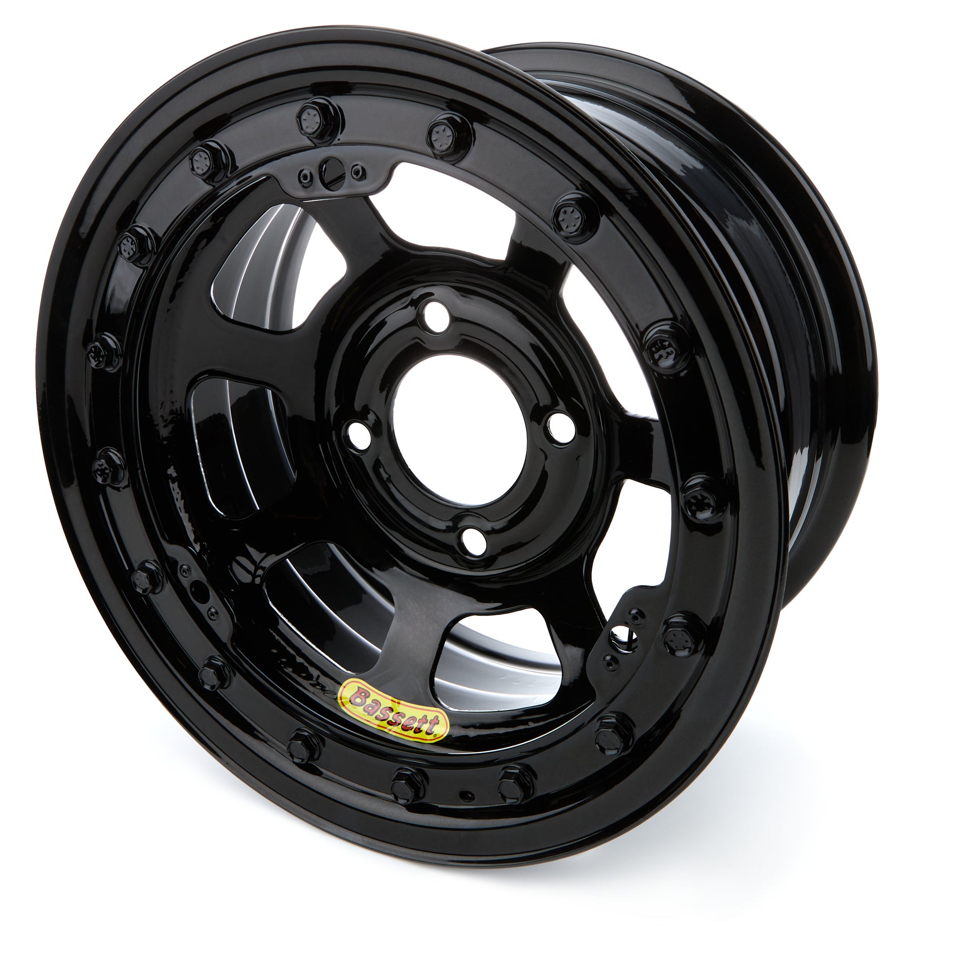 Bassett L37ST4L Steel Beadlock Wheel 13x7 Inches with 4-Inch Backspacing and 4x4.50 Bolt Pattern in Black Powder Coat