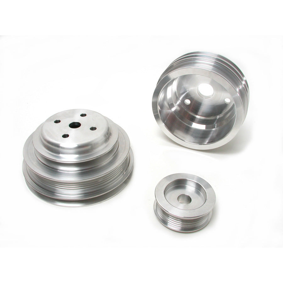 BBK Performance Under Drive Pulley Set for Small Block Chevrolet 5.0L/5.7L 1985-1987, 5-Rib Serpentine, Aluminum Natural Finish
