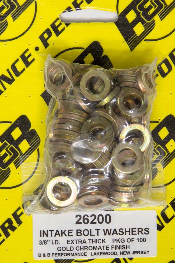 B and B Performance Products 26200 Flat Washers 3/8 Inch Inner Diameter, 5/8 Inch Outer Diameter, 0.1 Inch Thickness, Steel with Cadmium Finish, Set of 100