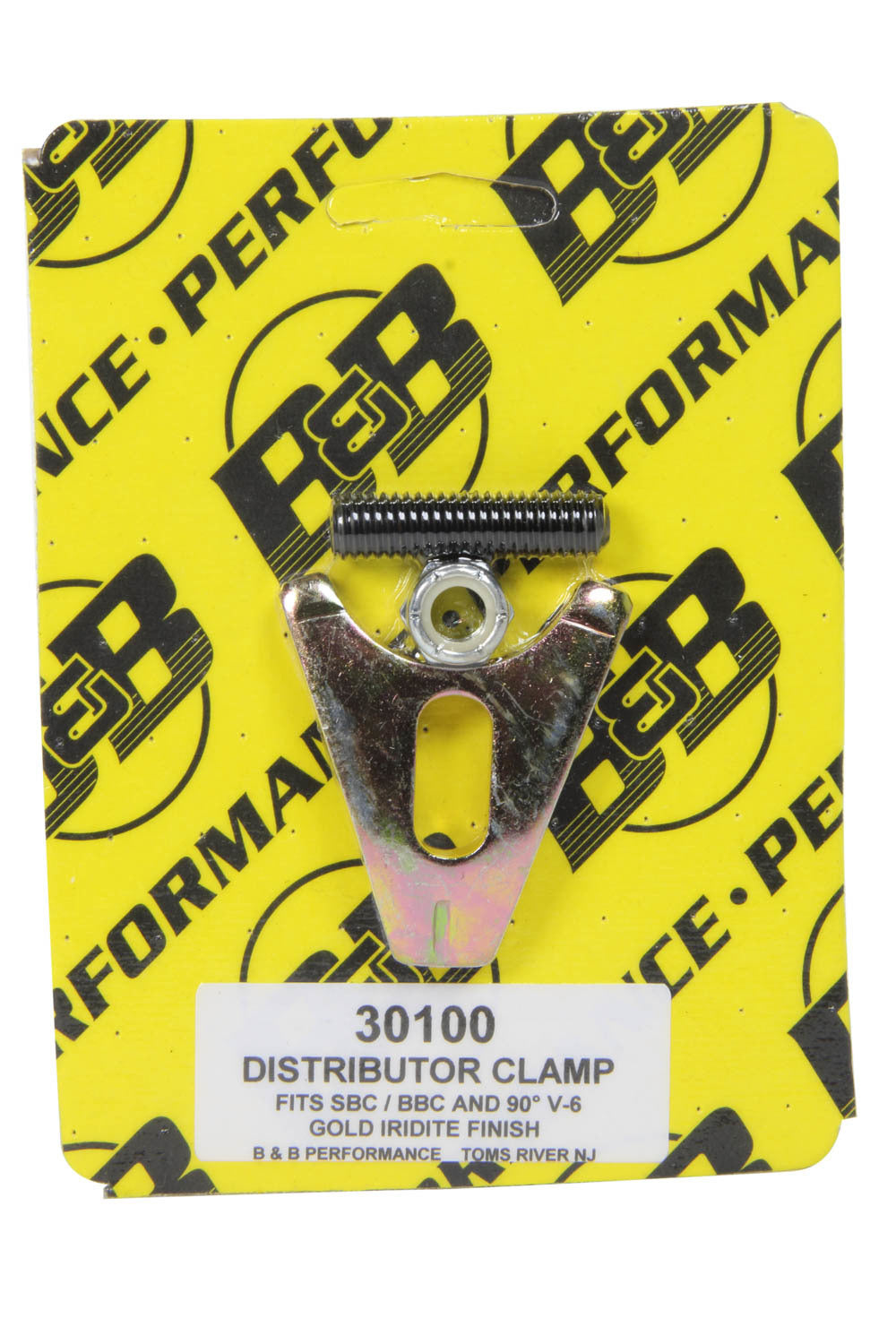 B and B Performance Products Distributor Clamp Part Number 30100 for Chevy V8 - Gold Steel