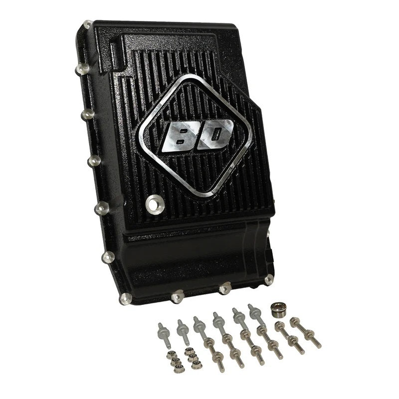 BD Diesel Transmission Pan Kit for Ford 10R60 and 10R80, Deep Sump Finned Aluminum with Black Powder Coat, Adds 2.1 Qt Capacity
