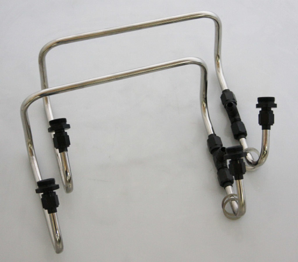 Blower Drive Service PL-9714 Dual Carburetor Fuel Line Kit for Dominator Series with 6 AN Male Inlet and Dual 7/8-20 Male Outlets, Stainless Steel, Polished Finish