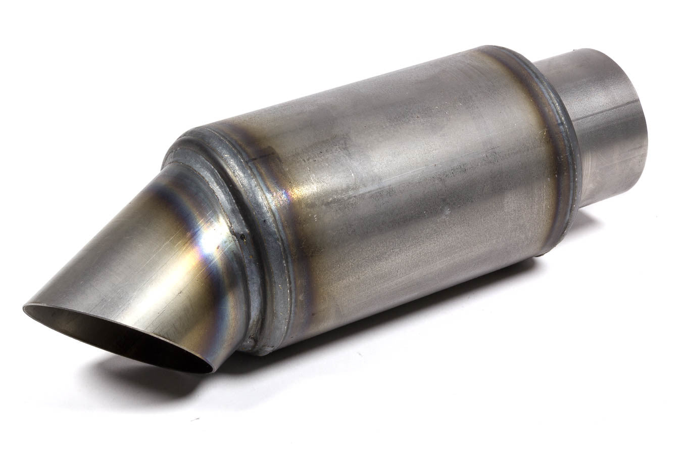 Beyea Custom Headers Muffler 2.75 Inch Center Inlet, 2.75 Inch Turn Down Outlet, 6 x 4.5 Inch Round Steel Body, 11.5 Inch Length
