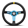 MOMO Automotive Accessories R1908/BL33L Steering Wheel Mod. 08 330mm Diameter Black Leather with Yellow Stripe and Blue Anodized Aluminum