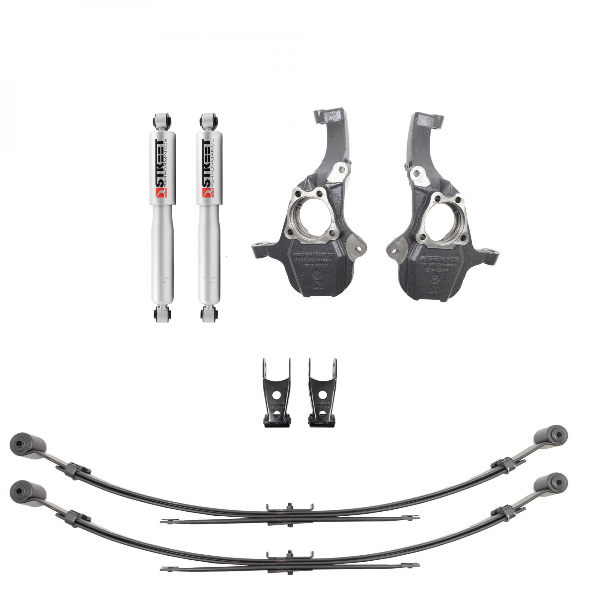 Bell Tech Lowering Kit 350345 for GM Silverado 1500 2019-2023, 2 Inch Front and 4 Inch Rear with Shocks, Spindles, Leaf Springs, and Shackles