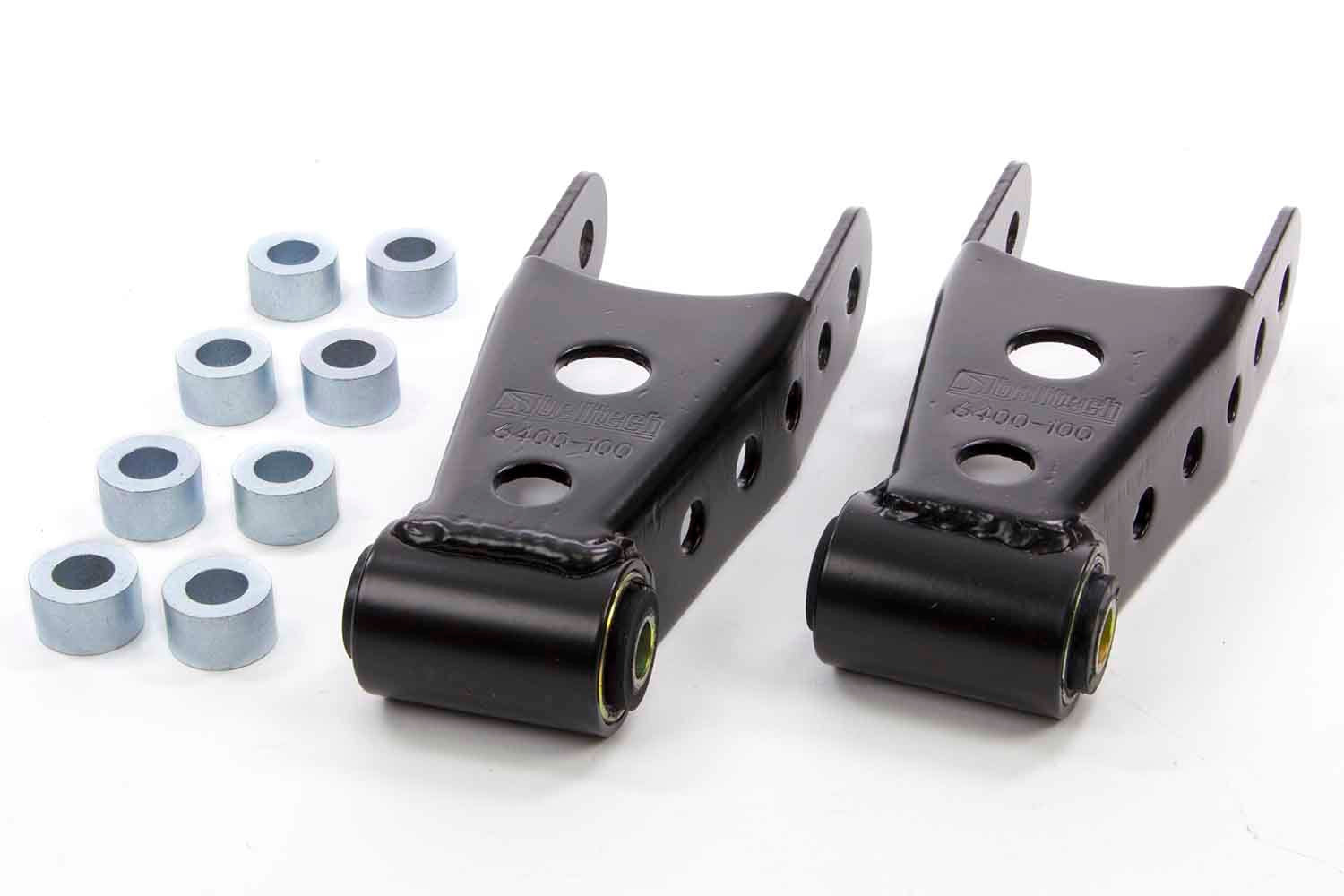 Bell Tech BLL6401 Rear Shackle Set for GM Fullsize Trucks 2007-2014, 2 to 3 Inch Lowering, Steel with Rubber Bushings, Black Powder Coat