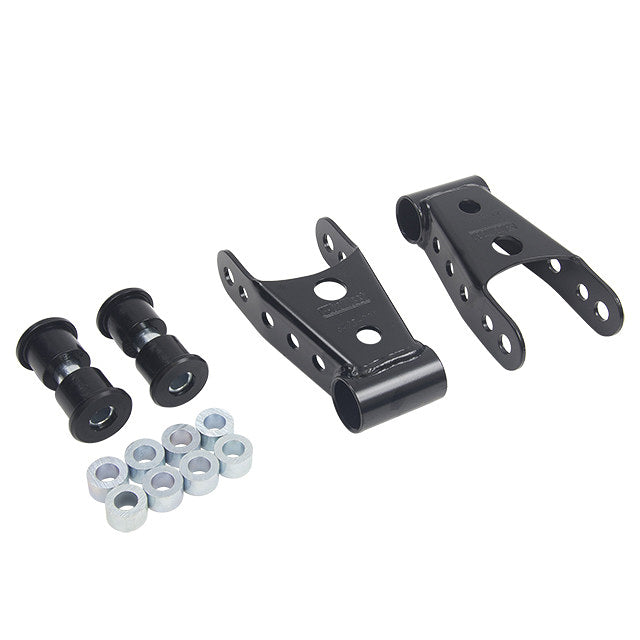 Bell Tech BLL6426 Spring Shackle Kit for Ford Fullsize Trucks 2014-2020, 1 to 2 Inch Drop, Steel with Rubber Bushings, Black Powder Coat Finish