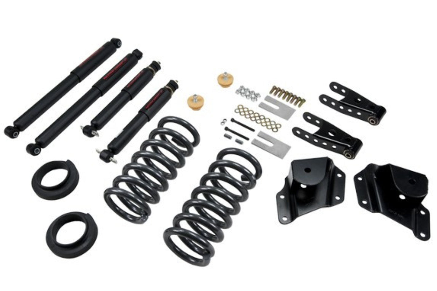 Bell Tech 664ND Lowering Kit for GM Fullsize Trucks 1999-2006, 3 Inch Front, 4 Inch Rear, Coil Springs, Shocks, Hardware, Shackle