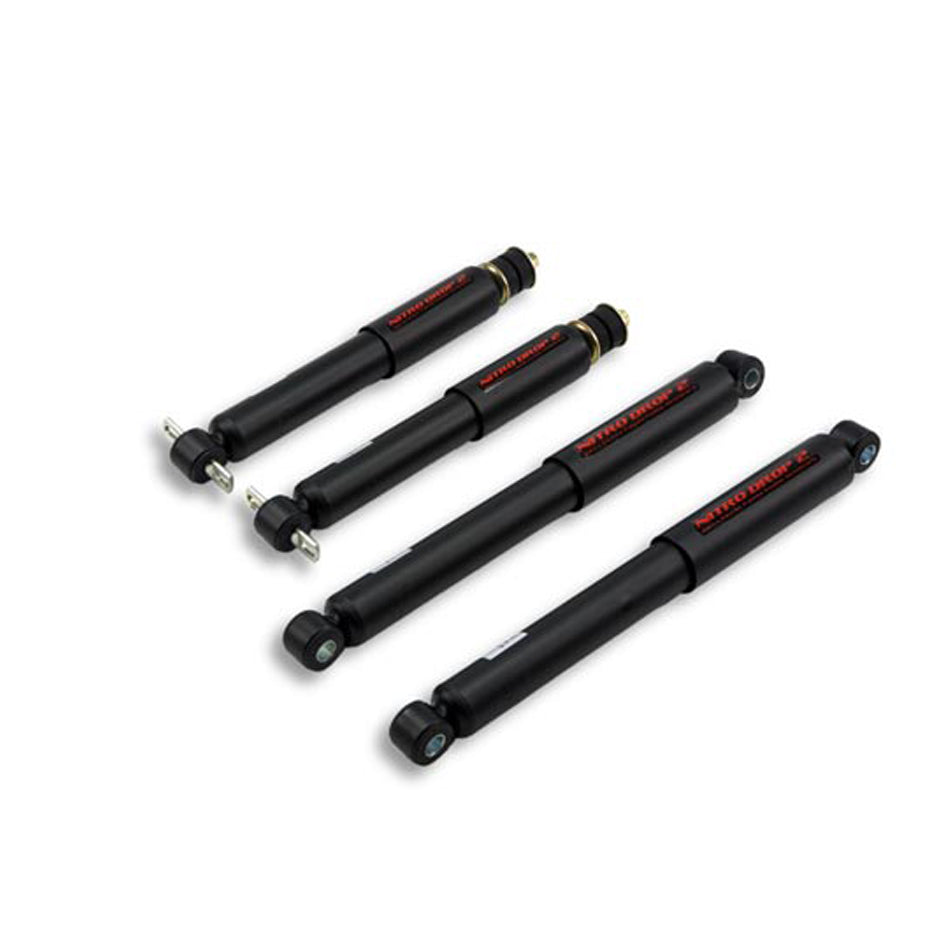 Bell Tech BLL9145 Nitro Drop 2 Twintube Shock Absorbers for Fullsize Trucks, 2 Inch Lowered, Steel, Black Finish, Front and Rear Set of 4