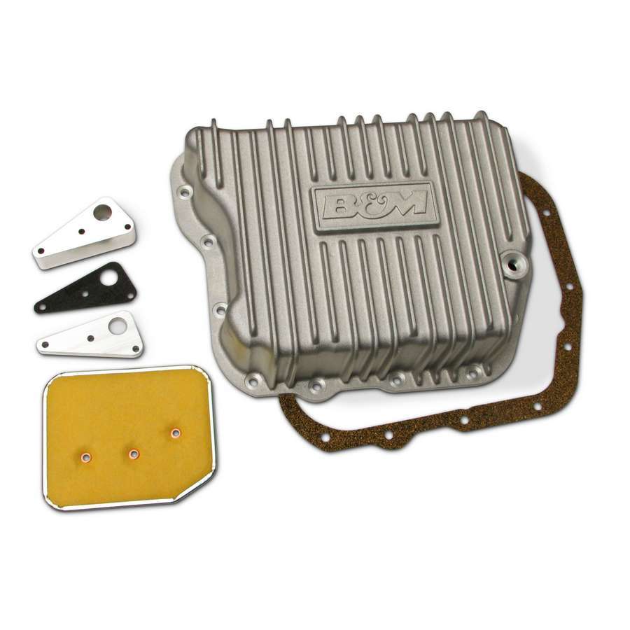B and M Automotive 10280 Transmission Pan for Torqueflite 727, 518, 618, and Cummins 48RE with Deep Sump and Fin Design, Aluminum, Natural Finish
