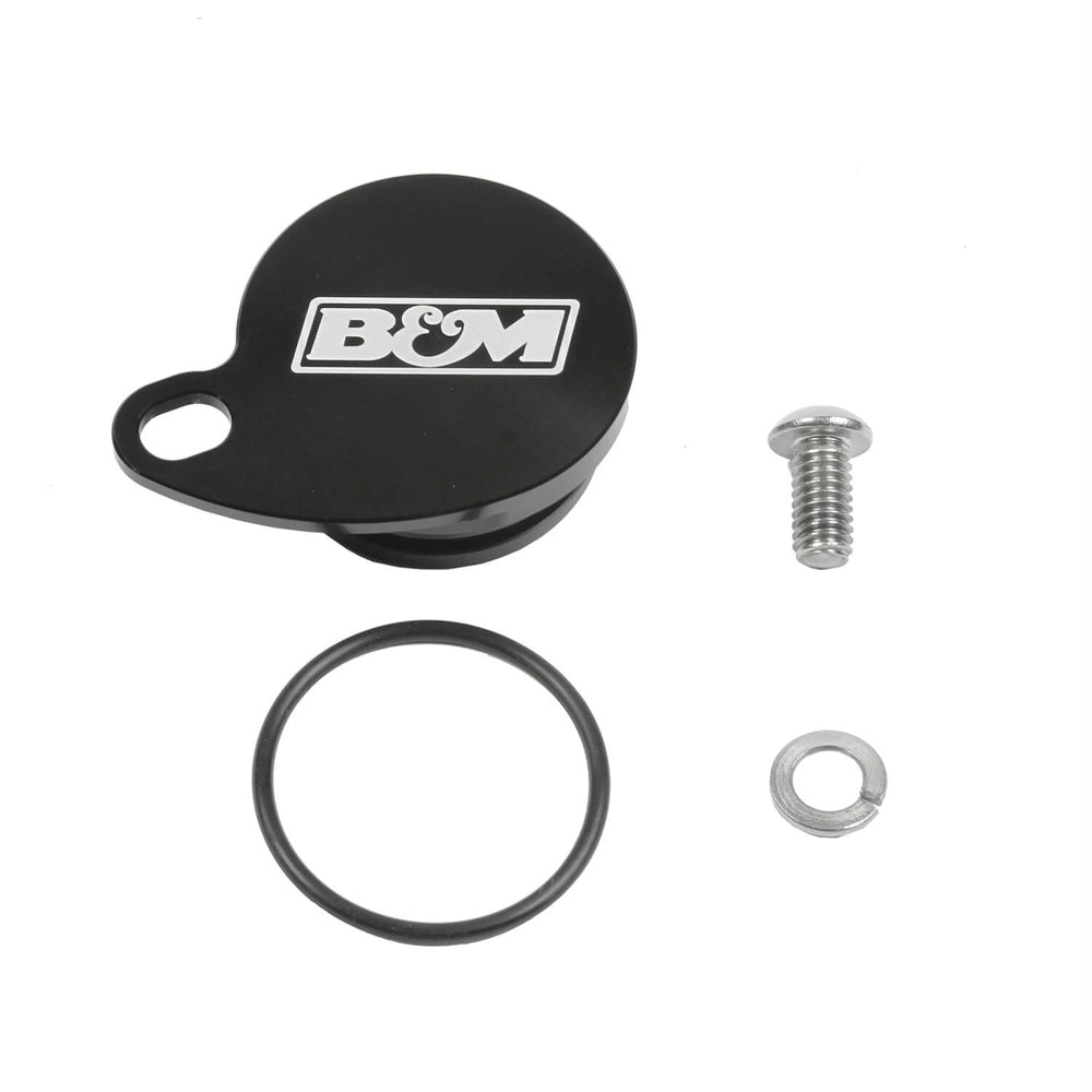 B and M Automotive Transmission Speedometer Port Plug for Mopar TF-727, 36RH, 37RH, 46RH, 47RH with Aluminum Black Anodized Finish