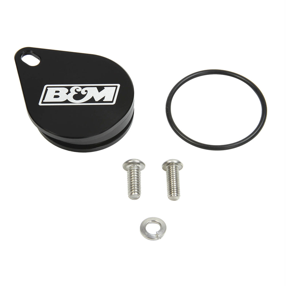 B and M Automotive Transmission Speedometer Port Plug for GM TH400 Series, Aluminum Black Anodized with Hardware