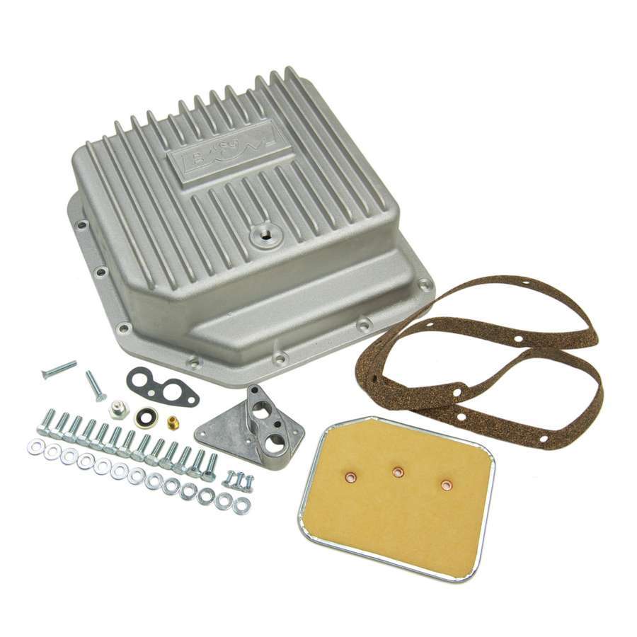 B and M Automotive 30280 Cast Aluminum Transmission Pan for TH350 with Deep Sump and Finned Design