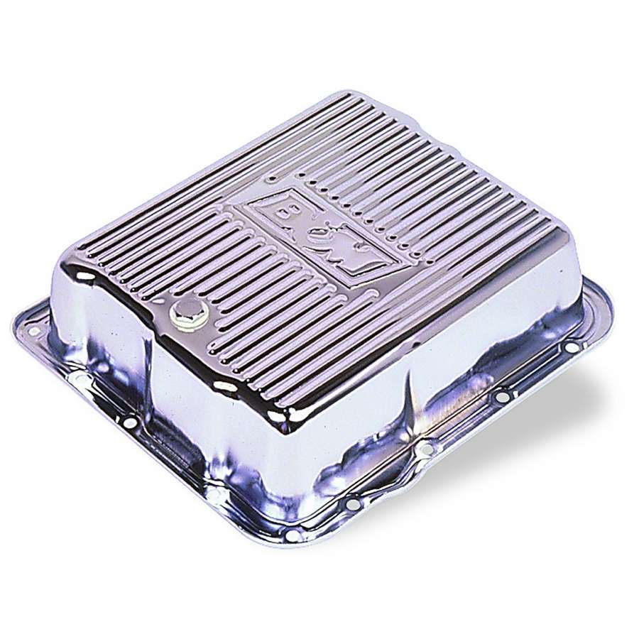 B and M Automotive Th700r4 Chrome Deep Sump Transmission Pan with Ribbed Design and 3 Quart Capacity
