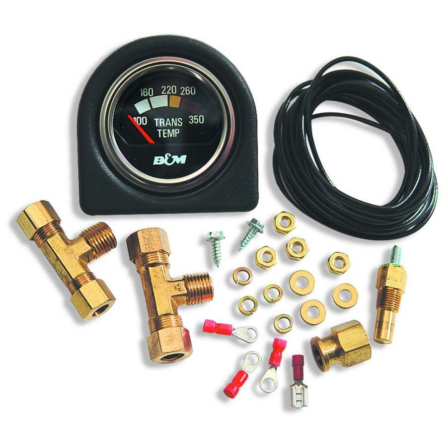 B and M Automotive Transmission Temperature Gauge 100-350°F Analog Electric Short Sweep 2-1/16 Inch Black Face