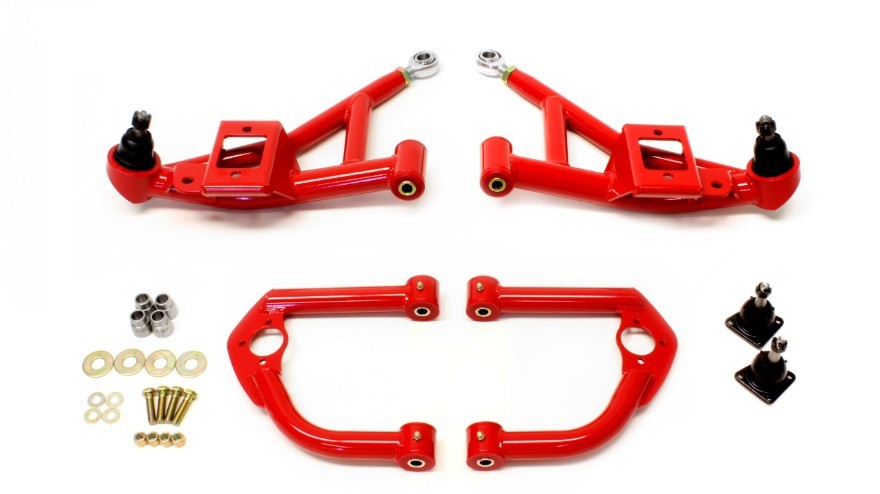 BMR Suspension AA032R Control Arm Kit for GM F-Body 1993-2002, Tubular, Steel, Red Powder Coat, Includes Upper and Lower Arms with Polyurethane Bushings