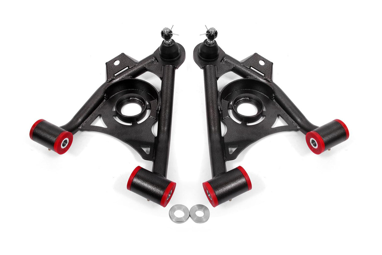 BMR Suspension AA034H Lower Control Arm for Ford Mustang 1979-1993 with Tubular Steel Construction and Polyurethane Bushings