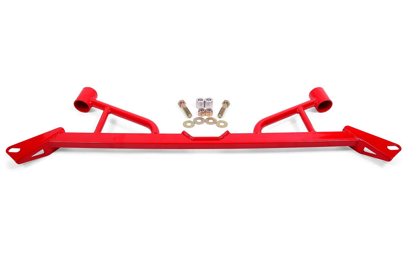 BMR Suspension CB006R Front Subframe Chassis Brace for Ford Mustang 2015-2023, 4-Point, Tubular Steel, Red Powder Coat