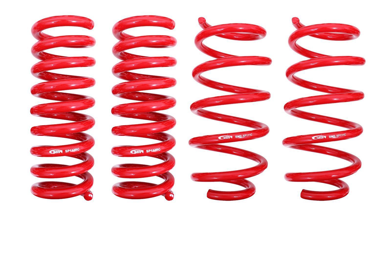 BMR Suspension SP110R Lowering Springs 4-Piece Set for Dodge Challenger and Charger, 1.5 Inch Front Drop, 1.25 Inch Rear Drop, Steel, Red Powder Coat
