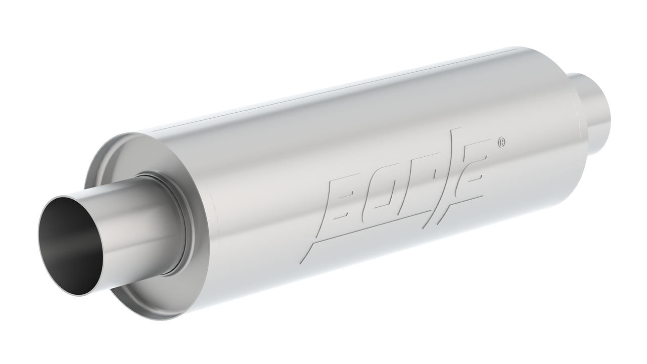Borla XR-1 Sportsman Muffler Part Number 401392 with 2.5 Inch Inlet and Outlet, 15-Inch Round Body, Stainless Steel