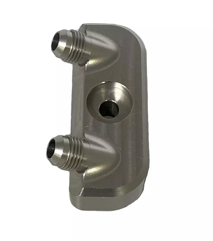 Bowler Performance Transmissions GM 6L80E Cooler Manifold Set with Black Anodized Aluminum and Six 6 AN Male Outlets