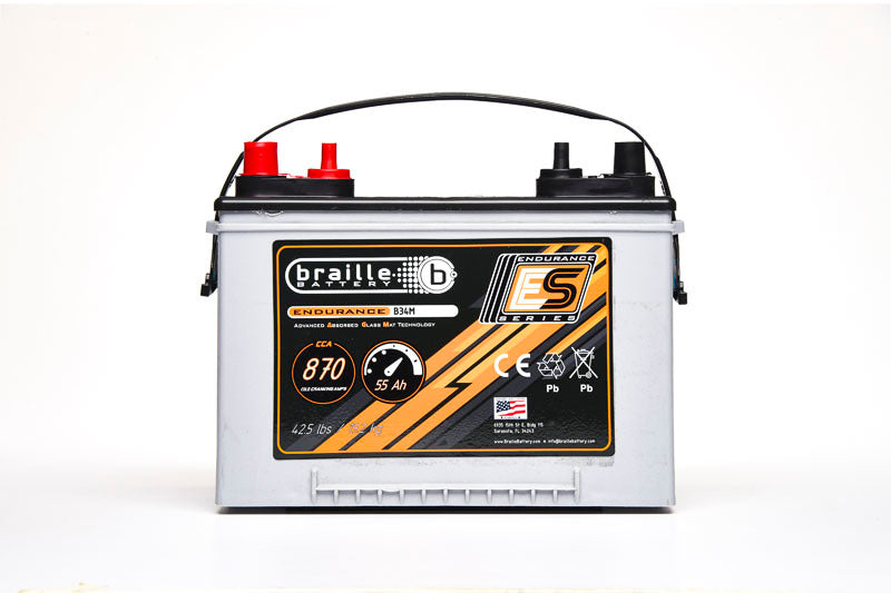 Braille Auto Battery 34M Marine Endurance AGM Battery with 2132 Pulse Cranking Amps, 12V, Top Terminals