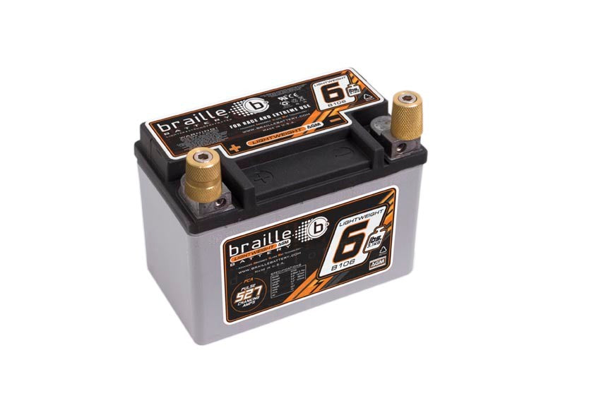 Braille Auto Battery B106 Racing Battery with 12V, 527 Pulse Cranking Amps, Threaded Terminals, Lightweight AGM Design