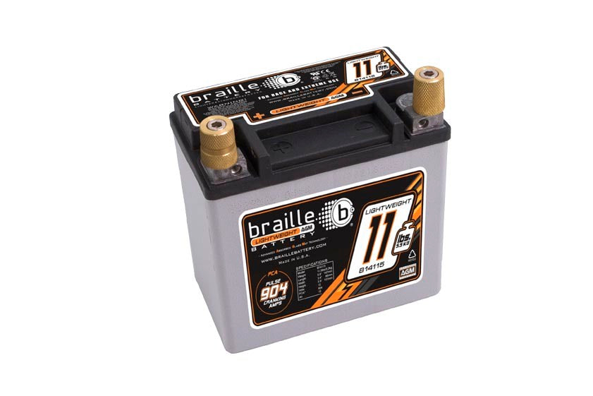 Braille Auto Battery B14115 Racing Battery 12V AGM with 904 Pulse Cranking Amps and Threaded Terminals