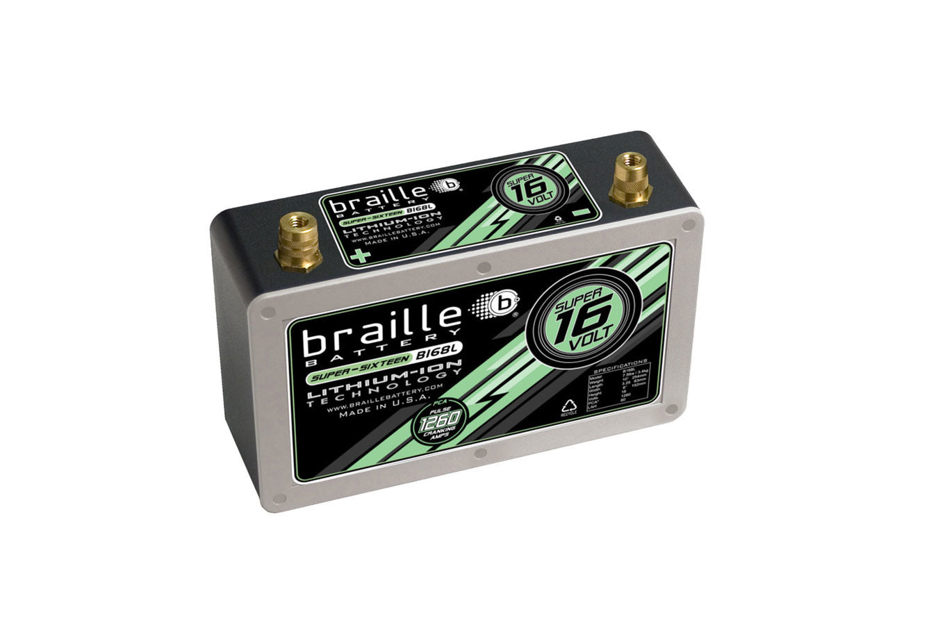 Braille Auto Battery B168L Lithium-Ion Super Sixteen 16V Battery with 2325 Pulse Cranking Amps