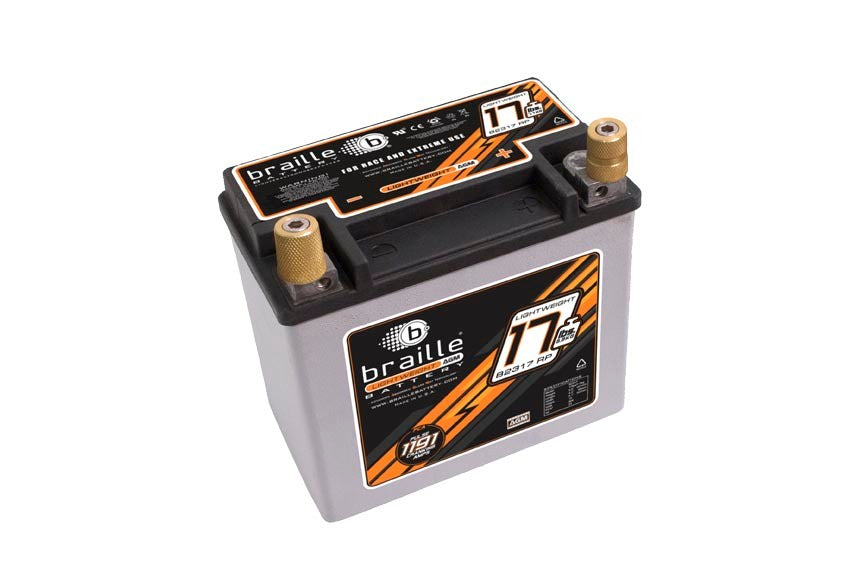 Braille Auto Battery B2317RP Racing Battery 12V AGM with 1191 Pulse Cranking Amps and Threaded Top Terminals