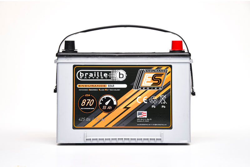 Braille Auto Battery B34R 34R Endurance AGM Battery with 870 Cold Cranking Amps