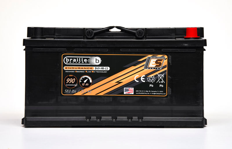 Braille Auto Battery 49-H8-L5 Endurance AGM Battery 12V 990 Cold Cranking Amps