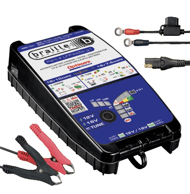 Braille Auto Battery TM661 16-Volt Lithium-Ion Battery Charger, 12.8-16V, 7.5-9.5 Amps with Indicator Lights