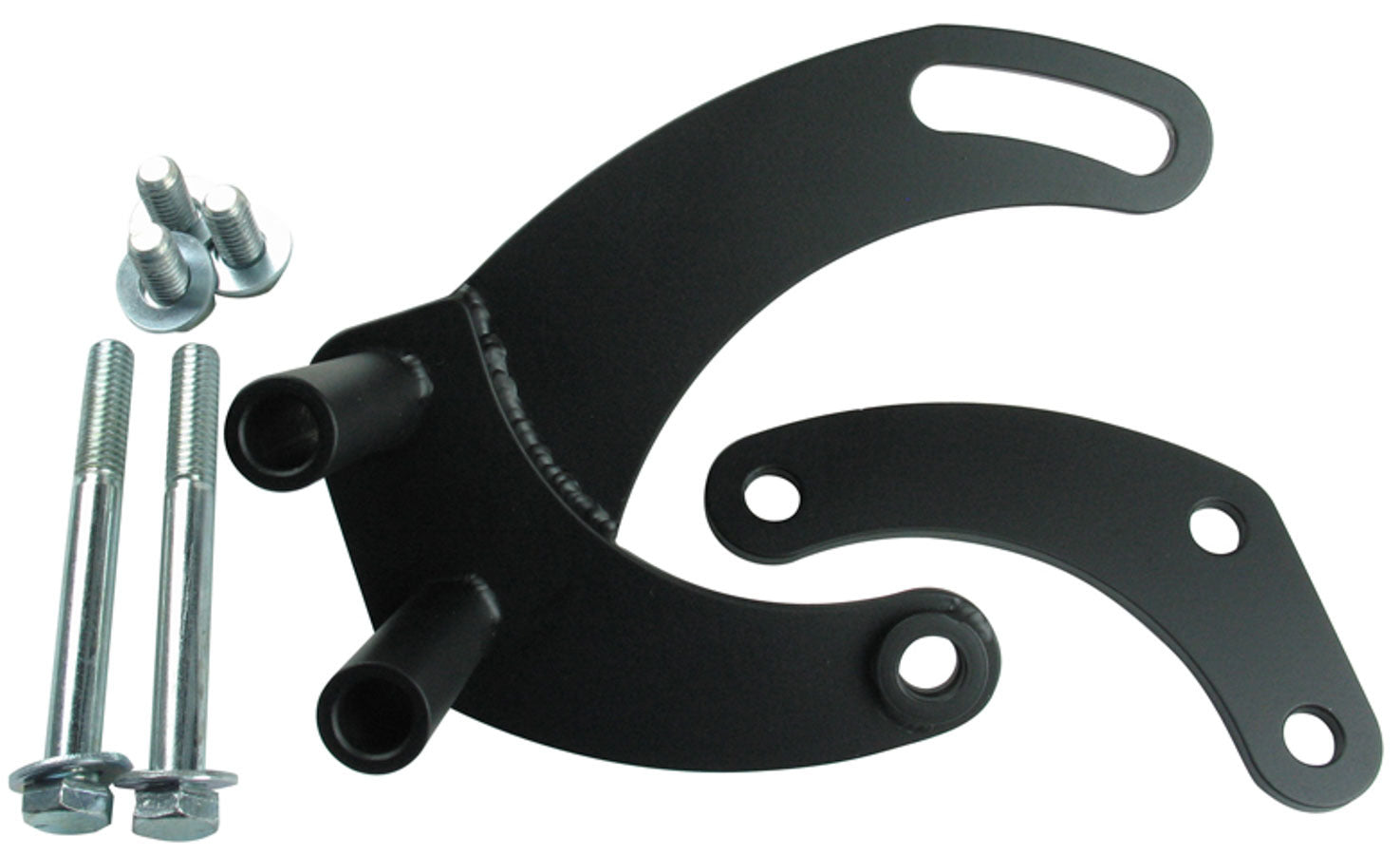 Borgeson Power Steering Pump Bracket for Saginaw Pump, Driver Side, Block Mount, Steel, Black Finish, for Big Block Chevy and Short Water Pump